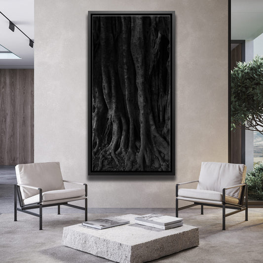 Banyan Tree, Maui - Black and White Posters, Prints, & Visual Artwork TheGoatWallArt PORTRAIT - TALL 15x30 1.70" BLACK FRAME