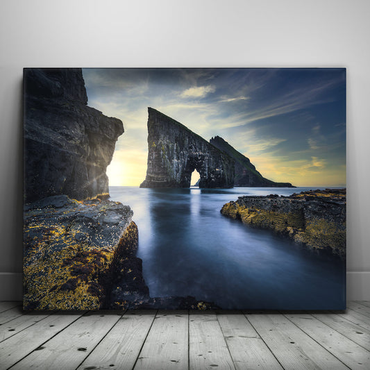 Drangarnir - Faroes Island Posters, Prints, & Visual Artwork TheGoatWallArt LANDSCAPE 24x18 0.75" STANDARD