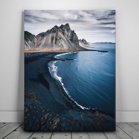 Hofn Black Sand Beach - Iceland Posters, Prints, & Visual Artwork TheGoatWallArt PORTRAIT 18x24 0.75" STANDARD