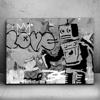 Love Robot - Banksy Warhol Mashup - B & W
