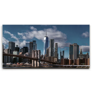 Lower Manhattan Skyline Panoramic View With Brooklyn Bridge