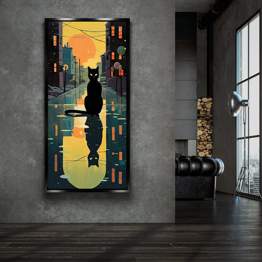 Minimalist Black Cat Posters, Prints, & Visual Artwork TheGoatWallArt PORTRAIT - TALL 15x30 1.70" BLACK FRAME