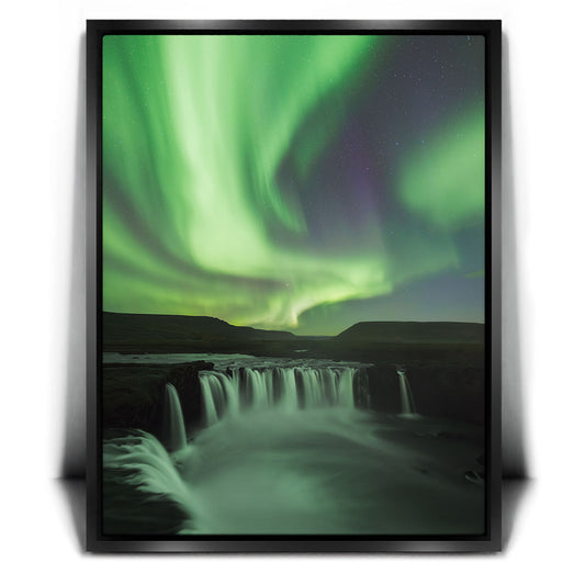 Northern Lights - Godafoss, Iceland Posters, Prints, & Visual Artwork TheGoatWallArt
