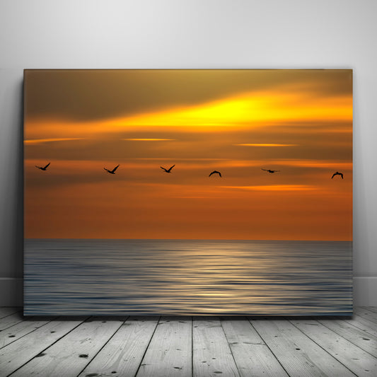 Pelicans in a Line Posters, Prints, & Visual Artwork TheGoatWallArt LANDSCAPE 24x18 0.75" STANDARD