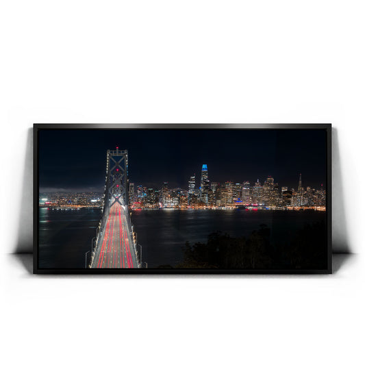 San Francisco Nightscape Posters, Prints, & Visual Artwork TheGoatWallArt LANDSCAPE - WIDE 30x15 1.70" BLACK FRAME