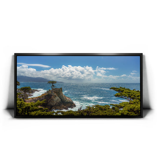 Cypress on a Cliff - Vista, Carmel CA Posters, Prints, & Visual Artwork TheGoatWallArt LANDSCAPE - WIDE 30x15 1.70" BLACK FRAME