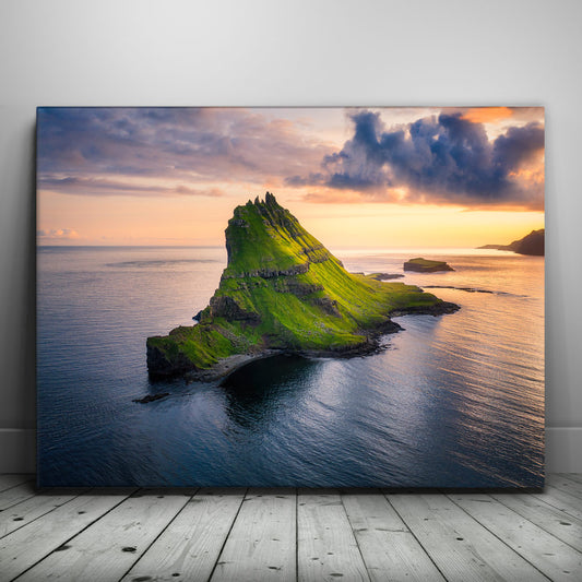 Tindhólmur - Aerial Sunset Posters, Prints, & Visual Artwork TheGoatWallArt LANDSCAPE 24x18 0.75" STANDARD