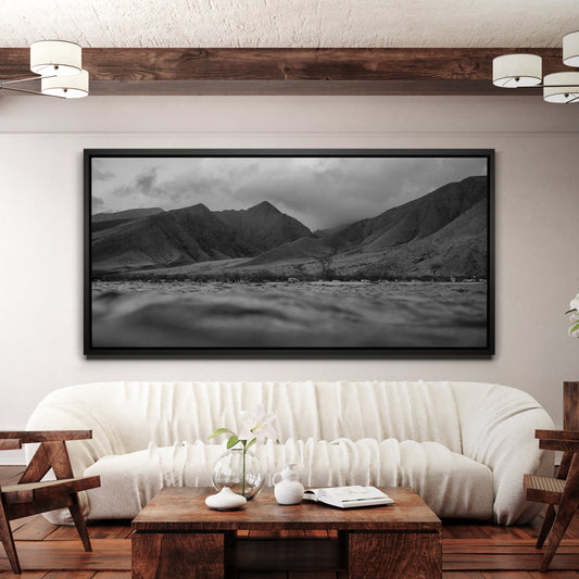 West Mountains, Maui - B&W Posters, Prints, & Visual Artwork TheGoatWallArt LANDSCAPE - WIDE 30x15 1.70" BLACK FRAME