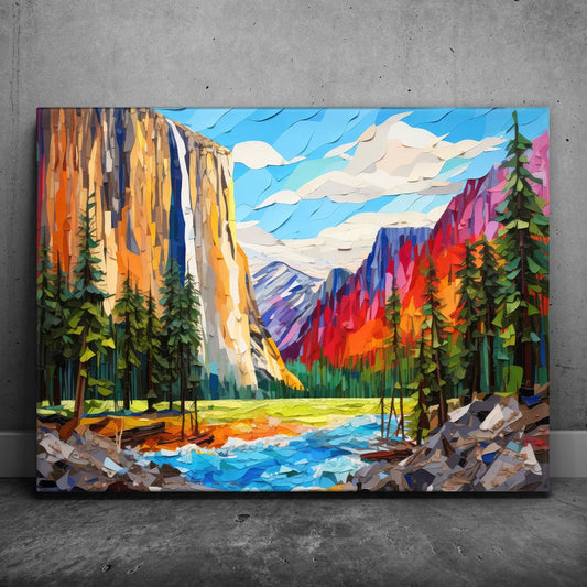 Yosemite Falls, Yosemite - Paper Design Style Posters, Prints, & Visual Artwork TheGoatWallArt LANDSCAPE 24x18 0.75" STANDARD