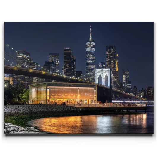 1 World Trade Center And Janes Crousel And Brooklyn Bridge Posters, Prints, & Visual Artwork TheGoatWallArt LANDSCAPE 24x18 0.75" STANDARD