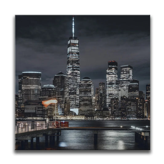 1 World Trade Center And Lower Manhattan At Night Posters, Prints, & Visual Artwork TheGoatWallArt SQUARE 15x15 0.75" STANDARD