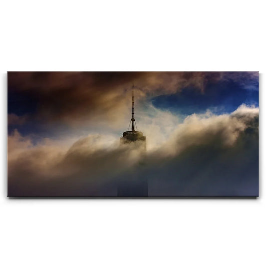 1 World Trade Center During Storm Panoramic Posters, Prints, & Visual Artwork TheGoatWallArt LANDSCAPE - WIDE 30x15 0.75" STANDARD