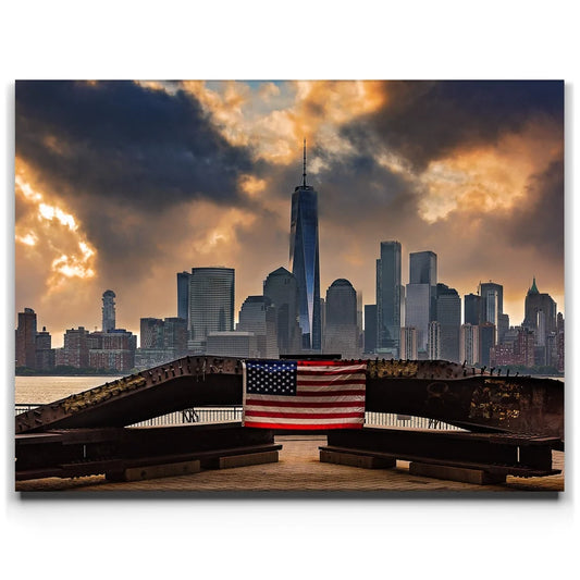 1 World Trade Center With Flag Posters, Prints, & Visual Artwork TheGoatWallArt LANDSCAPE 24x18 0.75" STANDARD