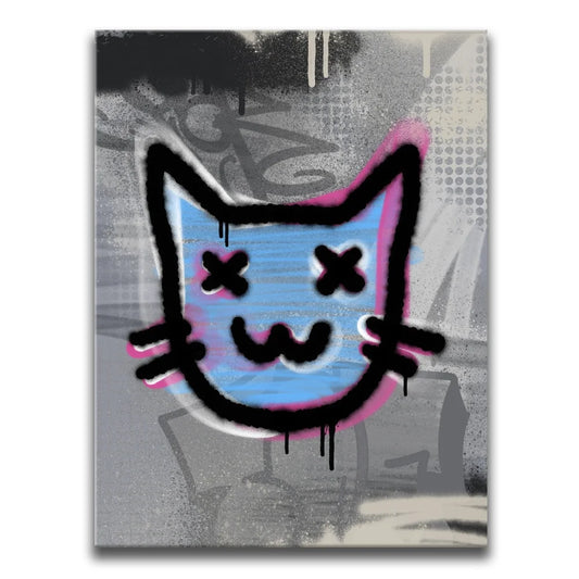 Abstract Blue Graffiti Cat Posters, Prints, & Visual Artwork TheGoatWallArt PORTRAIT 18x24 0.75" STANDARD