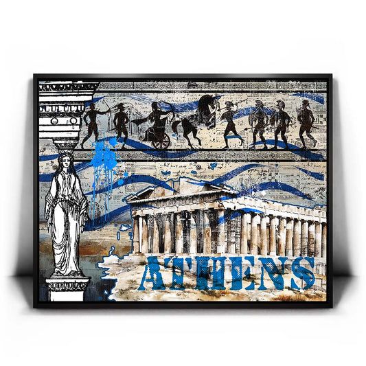 Athens Collage Posters, Prints, & Visual Artwork TheGoatWallArt LANDSCAPE 24x18 1.70" BLACK FRAME