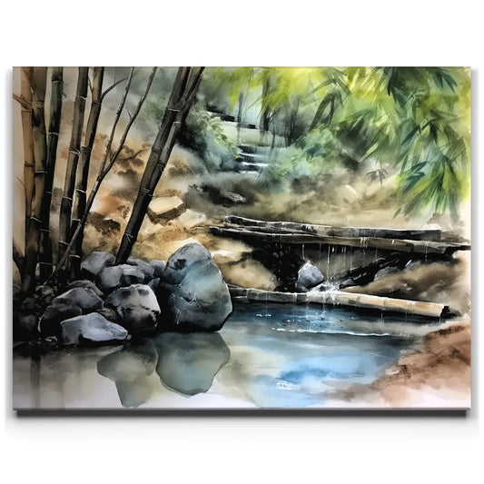 Bamboo Bliss - Watercolor Posters, Prints, & Visual Artwork TheGoatWallArt LANDSCAPE 24x18 0.75" STANDARD