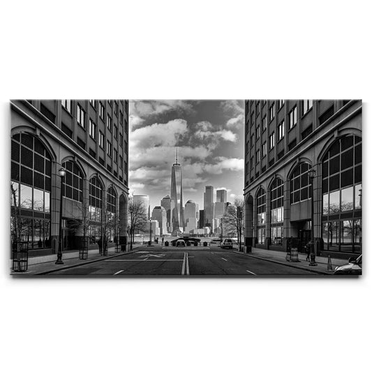 Black And White Lower Manhattan Skyline Panoramic Posters, Prints, & Visual Artwork TheGoatWallArt LANDSCAPE - WIDE 30x15 0.75" STANDARD