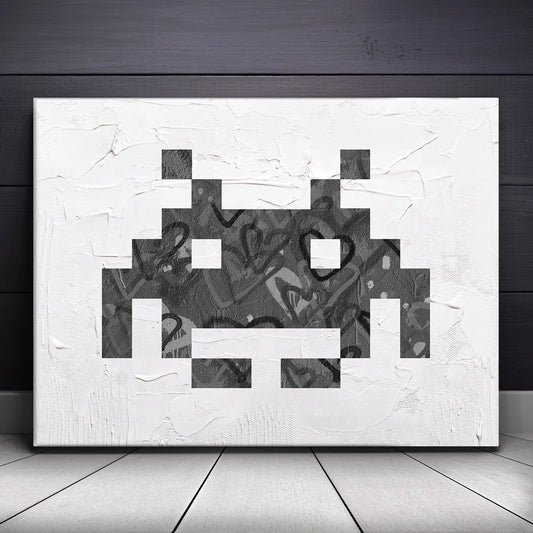Black & White Space Invader Posters, Prints, & Visual Artwork TheGoatWallArt LANDSCAPE 24x18 0.75" STANDARD