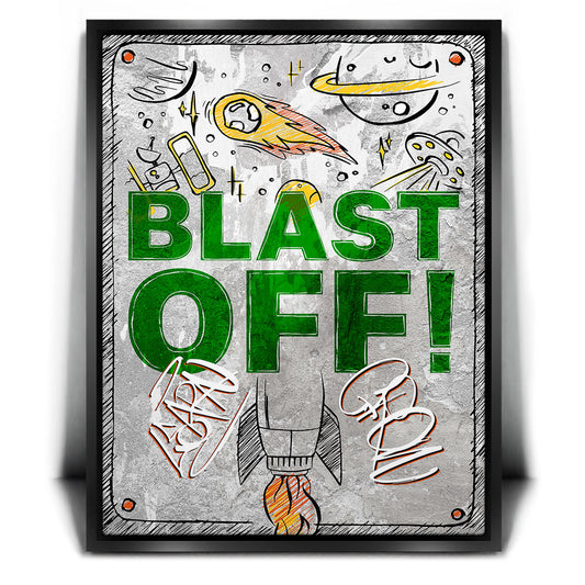 Blast Off Posters, Prints, & Visual Artwork TheGoatWallArt PORTRAIT 18x24 1.70" BLACK FRAME