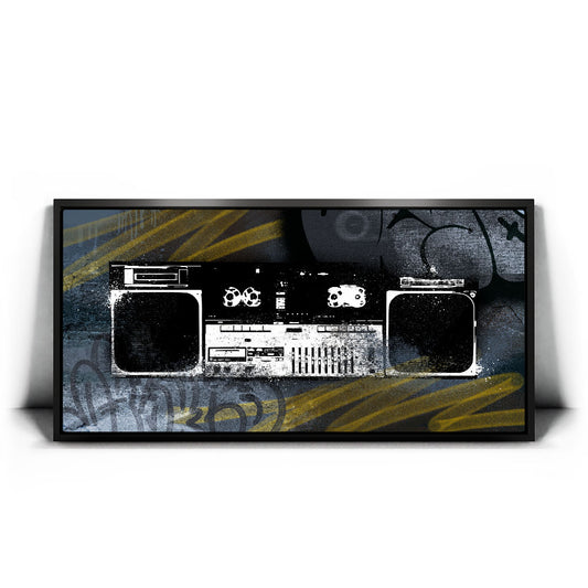 Boombox - Retro Graffiti Posters, Prints, & Visual Artwork TheGoatWallArt LANDSCAPE - WIDE 30x15 1.70" BLACK FRAME