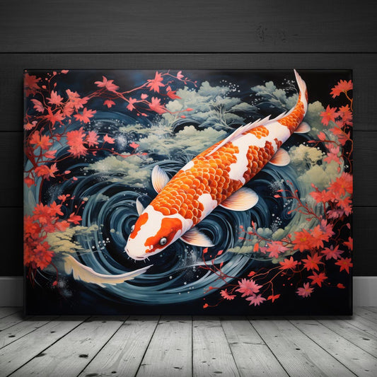 Cherry Blossom Koi Posters, Prints, & Visual Artwork TheGoatWallArt LANDSCAPE 24x18 0.75" STANDARD