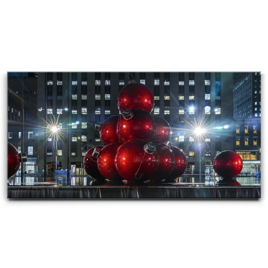 Christmas Balls In Front Of Radio City Music Hall, New York City Posters, Prints, & Visual Artwork TheGoatWallArt LANDSCAPE - WIDE 30x15 0.75" STANDARD