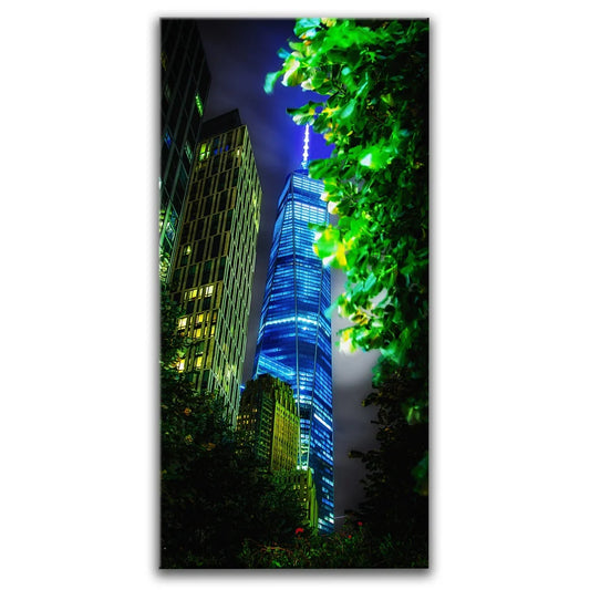 Close-Up Night Shot Of 1 World Trade Center Posters, Prints, & Visual Artwork TheGoatWallArt PORTRAIT - TALL 15x30 0.75" STANDARD