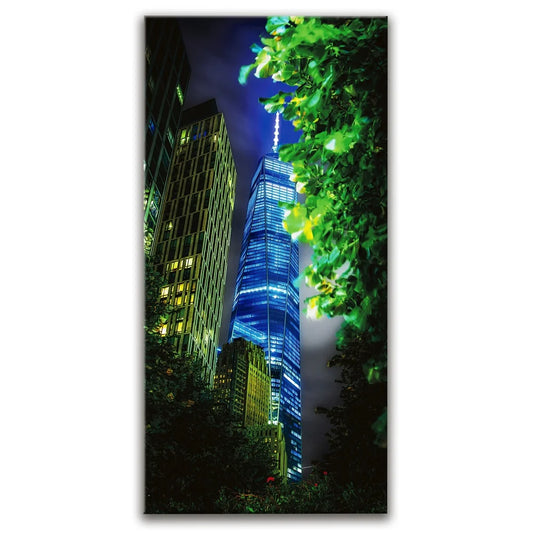 Close-Up Night Shot Of 1 World Trade Center Posters, Prints, & Visual Artwork TheGoatWallArt PORTRAIT - TALL 15x30 0.75" STANDARD