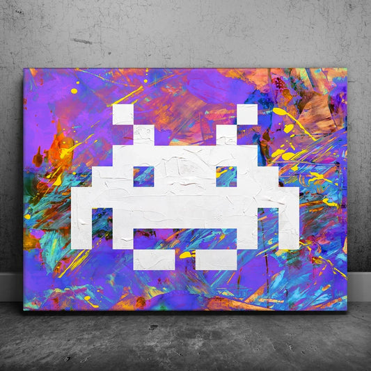 Colorful Space Invader Posters, Prints, & Visual Artwork TheGoatWallArt LANDSCAPE 24x18 0.75" STANDARD