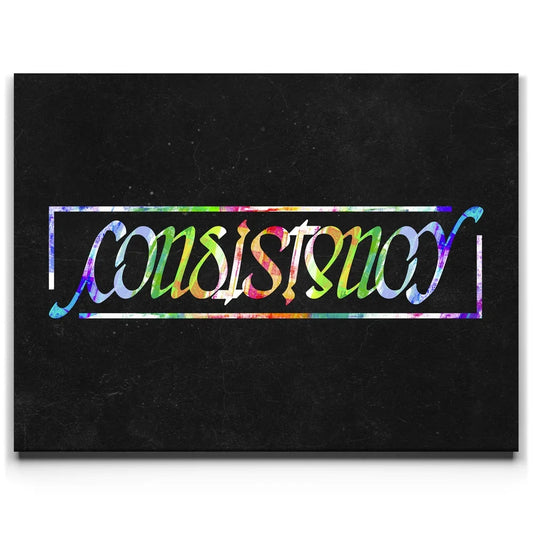 Consistency Ambigram - Colorful Posters, Prints, & Visual Artwork TheGoatWallArt LANDSCAPE 24x18 0.75" STANDARD