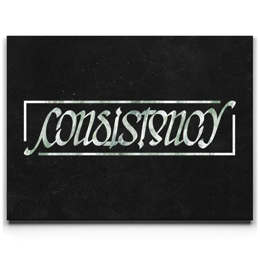 Consistency Ambigram - Money Green Posters, Prints, & Visual Artwork TheGoatWallArt LANDSCAPE 24x18 0.75" STANDARD