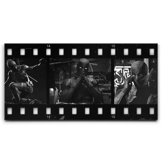 Deadpool Filmstrip - Black & White Posters, Prints, & Visual Artwork TheGoatWallArt LANDSCAPE - WIDE 30x15 0.75" STANDARD