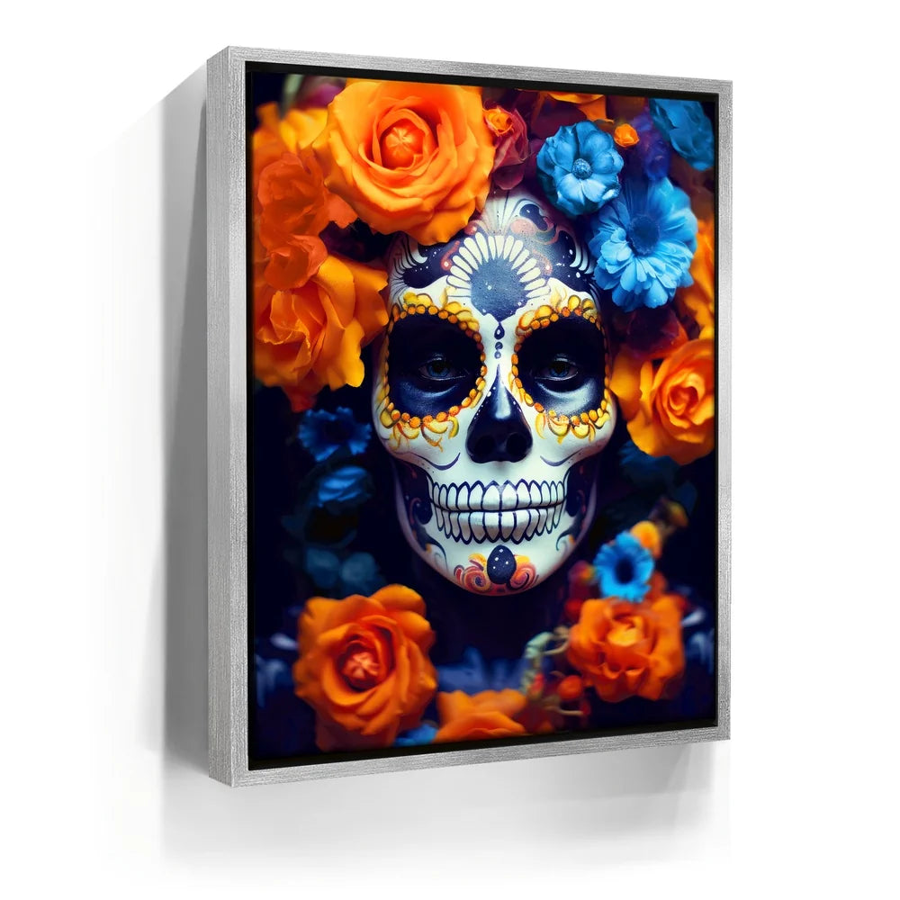 Dia De Los Muertos - Orange & Blue Flowers – TheGOATWallArt