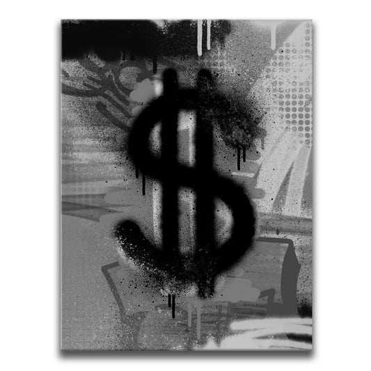 Dollar - Black and White - Graffiti Posters, Prints, & Visual Artwork TheGoatWallArt PORTRAIT 18x24 0.75" STANDARD
