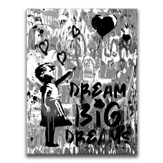 Dream Big Dreams - Banksy Warhol Mashup - Black & White Posters, Prints, & Visual Artwork TheGoatWallArt PORTRAIT 18x24 0.75" STANDARD