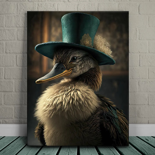 Duck with Feather Hat II Posters, Prints, & Visual Artwork TheGoatWallArt PORTRAIT 18x24 0.75" STANDARD