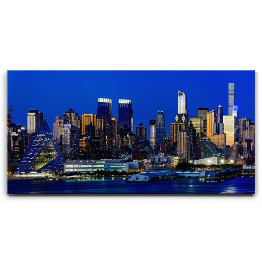 Famous Midtown Manhattan Skyline View At Night - 1 Of 3 Posters, Prints, & Visual Artwork TheGoatWallArt LANDSCAPE - WIDE 30x15 0.75" STANDARD