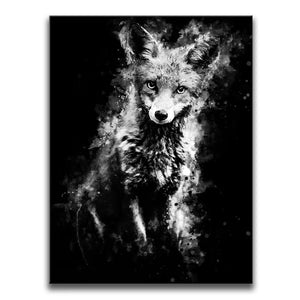 Fox - Watercolor - Black and White