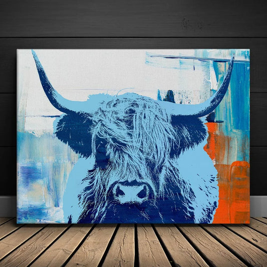 Highland Cow Blue Posters, Prints, & Visual Artwork TheGoatWallArt LANDSCAPE 24x18 0.75" STANDARD