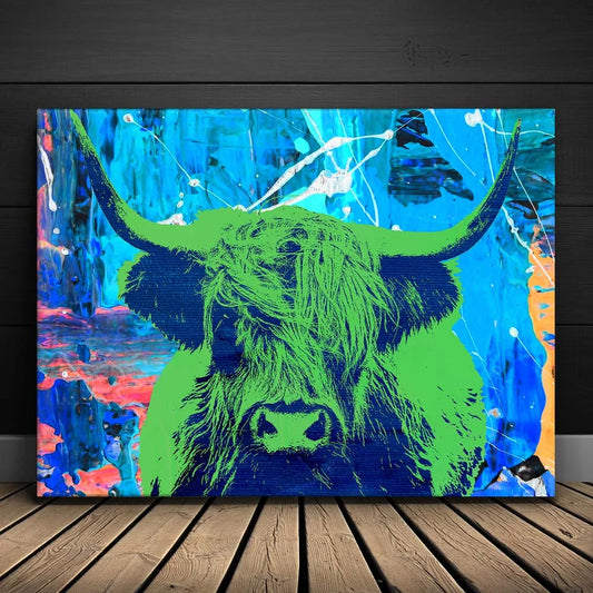 Highland Cow Green Posters, Prints, & Visual Artwork TheGoatWallArt LANDSCAPE 24x18 0.75" STANDARD