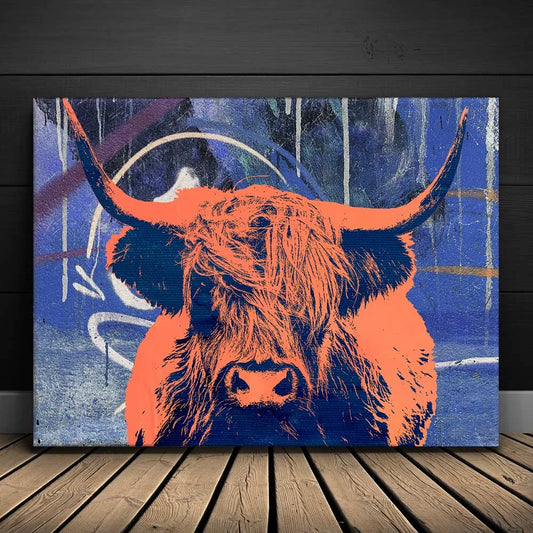 Highland Cow Orange Posters, Prints, & Visual Artwork TheGoatWallArt LANDSCAPE 24x18 0.75" STANDARD