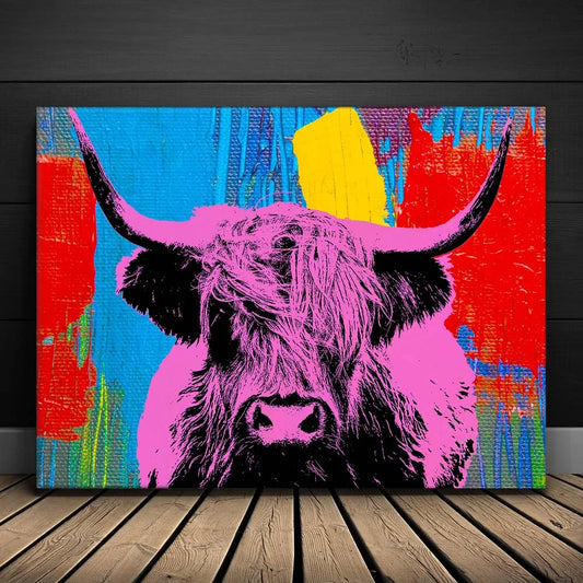 Highland Cow Pink Posters, Prints, & Visual Artwork TheGoatWallArt LANDSCAPE 24x18 0.75" STANDARD