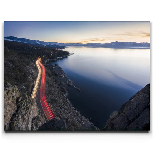 Lake Tahoe Light Trails Panorama Posters, Prints, & Visual Artwork TheGoatWallArt LANDSCAPE 24x18 0.75" STANDARD