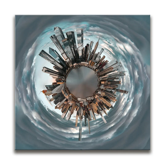 Little Planet Manhattan With A Stormy Sky Posters, Prints, & Visual Artwork TheGoatWallArt SQUARE 15x15 0.75" STANDARD