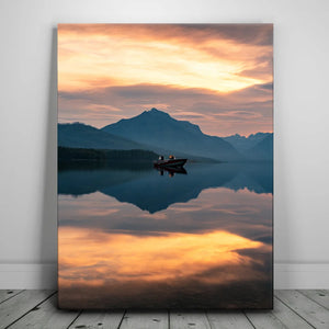 Lone Boat at Sunrise - Lake Mcdonald
