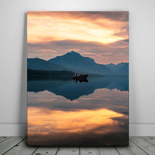 Lone Boat at Sunrise - Lake Mcdonald Posters, Prints, & Visual Artwork TheGoatWallArt PORTRAIT 18x24 0.75" STANDARD