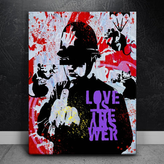 Love Is The Answer - Banksy Warhol Mashup Posters, Prints, & Visual Artwork TheGoatWallArt PORTRAIT 18x24 0.75" STANDARD