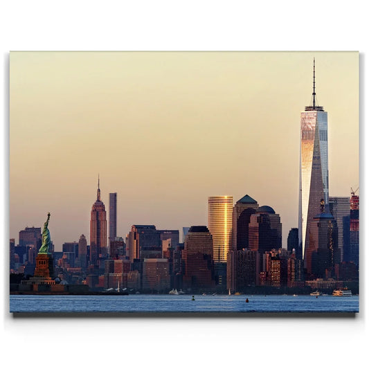 Lower Manhattan And Empire State Building At Sunset - 1 Of 2 Posters, Prints, & Visual Artwork TheGoatWallArt LANDSCAPE 24x18 0.75" STANDARD