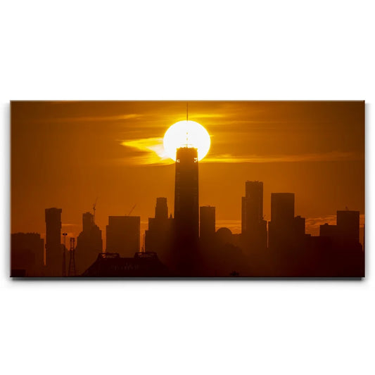 Lower Manhattan Sklyine Panorama And The Sun As Its Crown Posters, Prints, & Visual Artwork TheGoatWallArt LANDSCAPE - WIDE 30x15 0.75" STANDARD