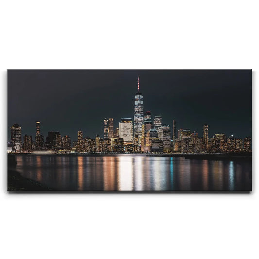 Lower Manhattan Skyline Panoramic View At Night Posters, Prints, & Visual Artwork TheGoatWallArt LANDSCAPE - WIDE 30x15 0.75" STANDARD